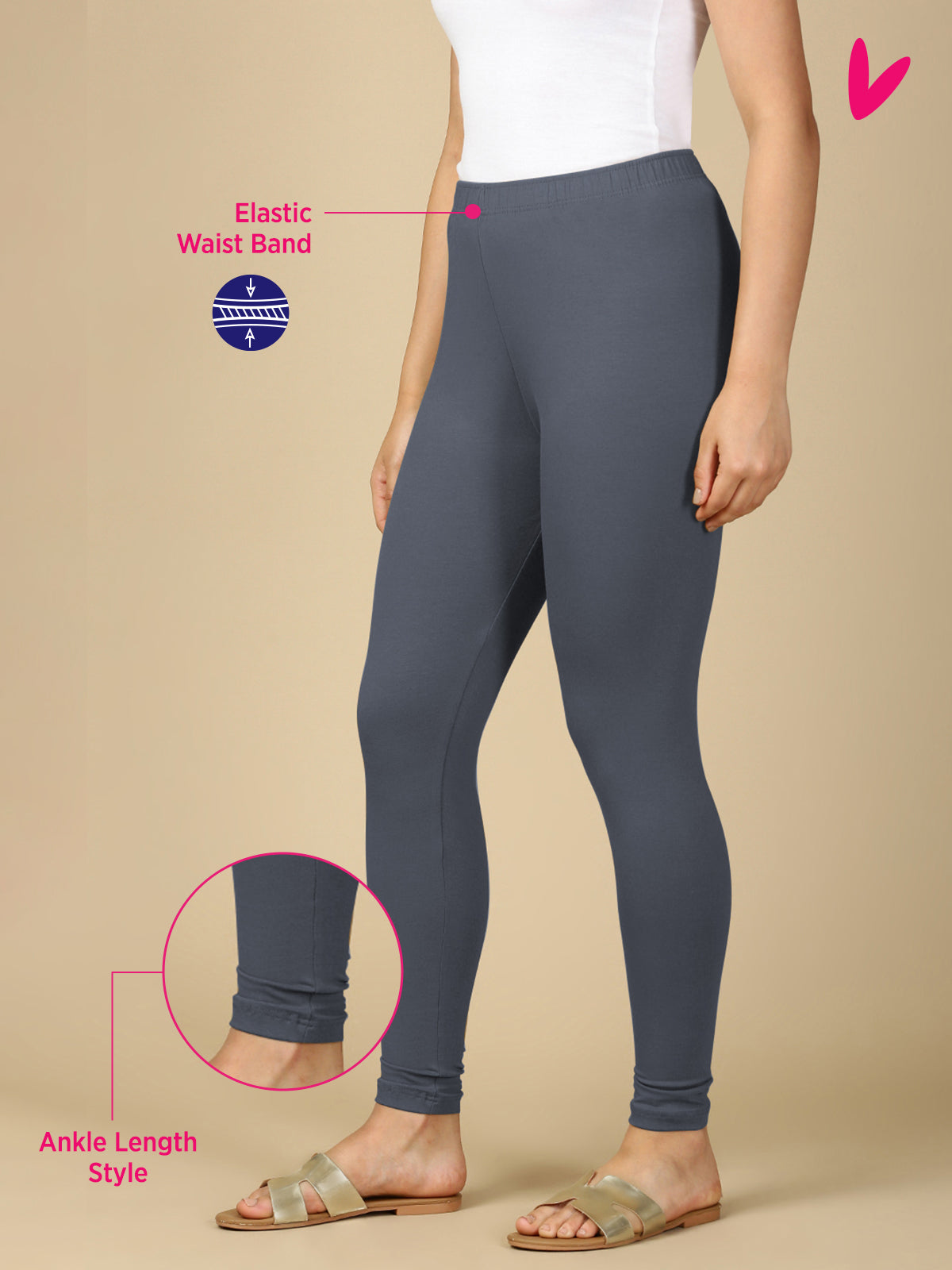 Moon Light Blue Premium Cotton Stretch Ankle Length Leggings - PYNK