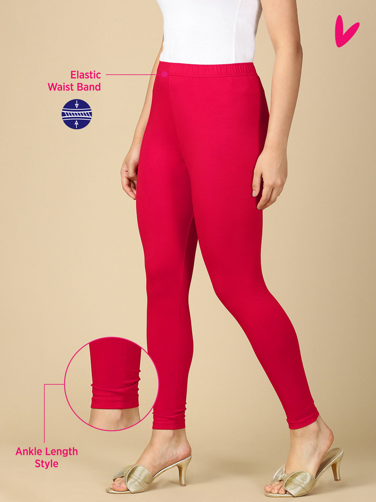 Lady Queen Premium Cotton Stretch Ankle Length Leggings - PYNK