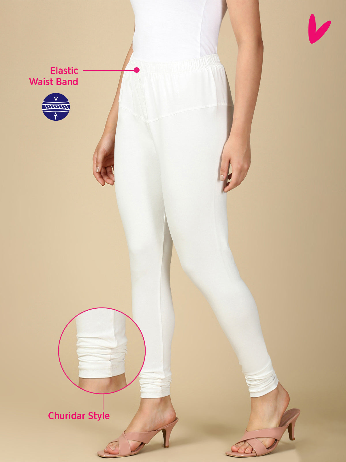 Off White Premium Cotton Stretch Churidar - PYNK