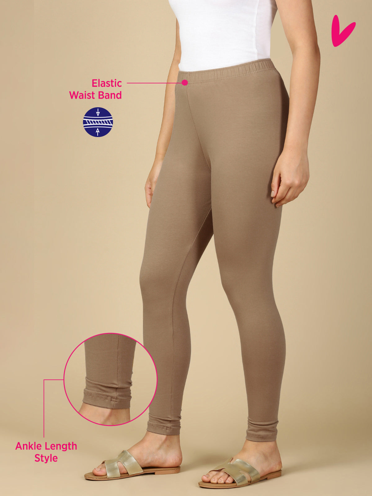Clay Premium Cotton Stretch Ankle Length Leggings - PYNK