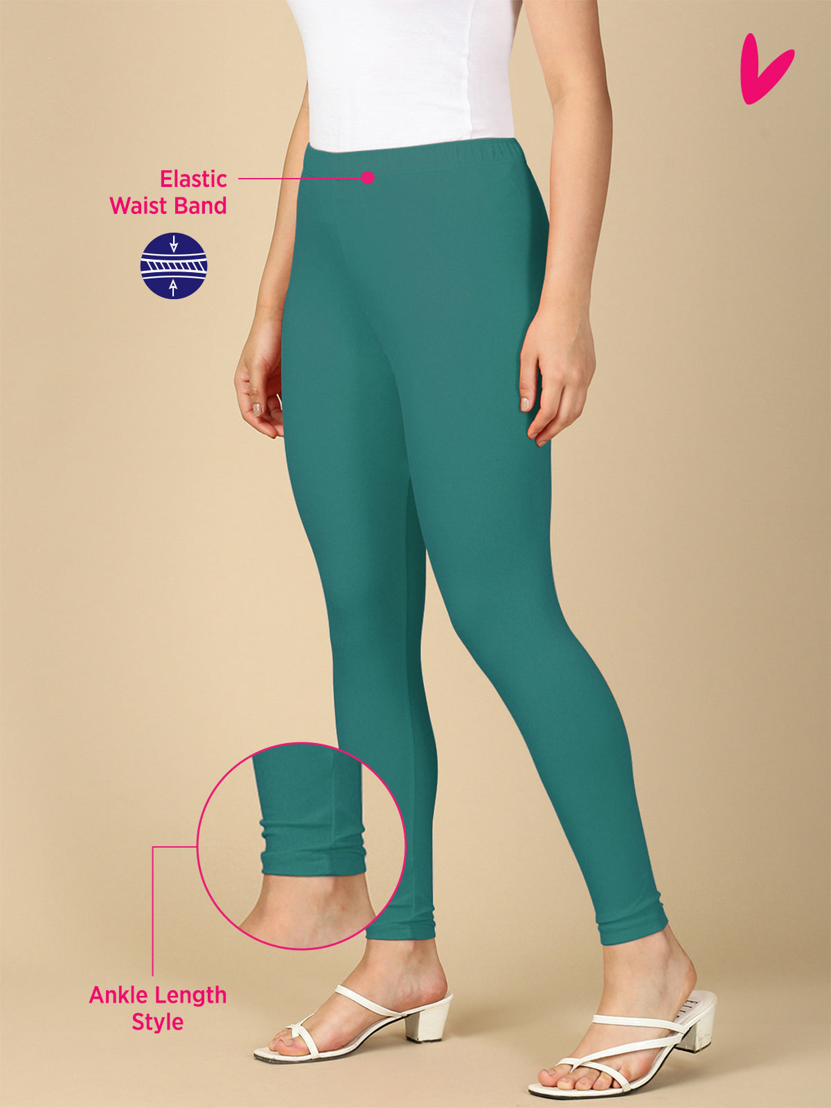 MZ.Green Premium Cotton Stretch Ankle Length Leggings - PYNK