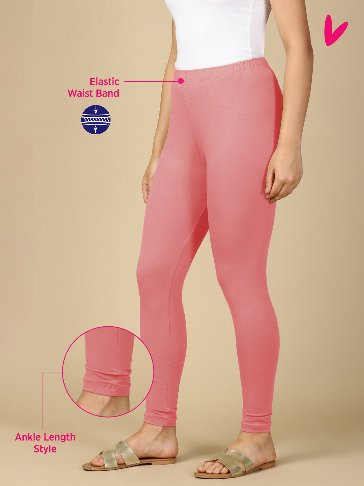 LT. Fuchsia Premium Cotton Stretch Ankle Length Leggings - PYNK