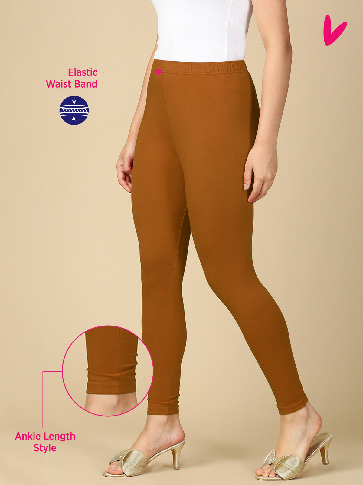 Honey Premium Cotton Stretch Ankle Length Leggings - PYNK