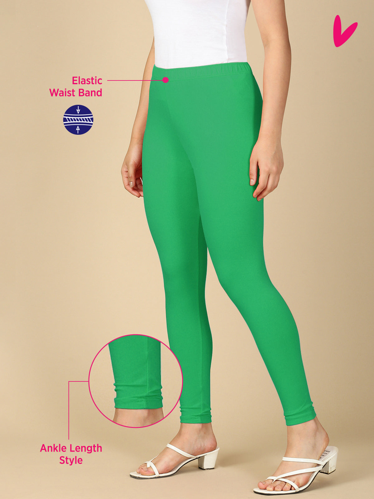 Kiwi Premium Cotton Stretch Ankle Length Leggings - PYNK