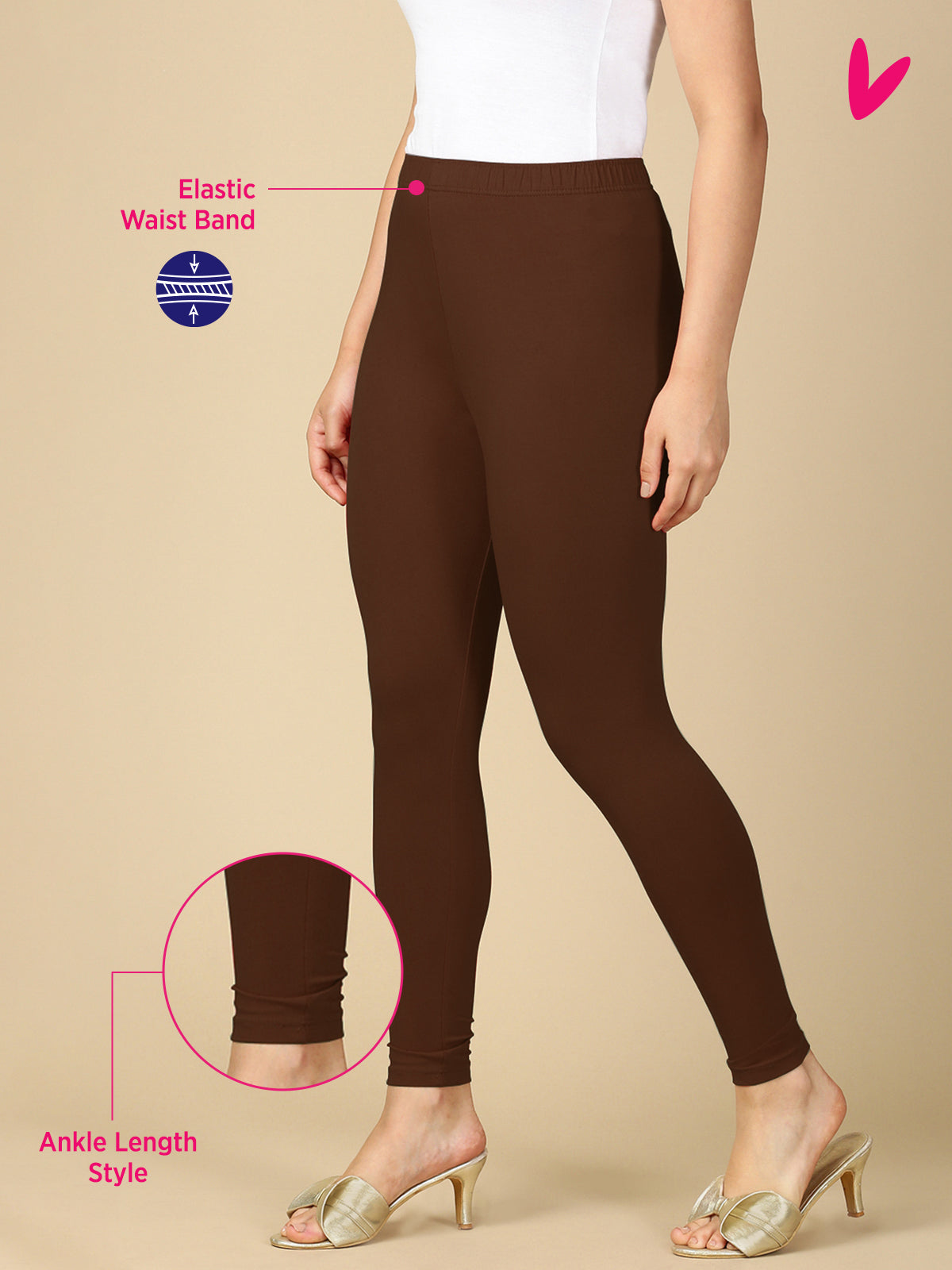 Coffee Brown Premium Cotton Stretch Ankle Length Leggings - PYNK