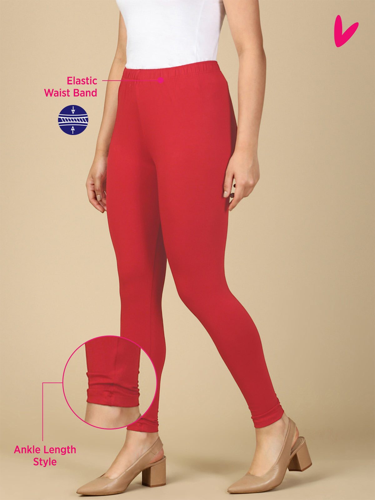 Scarlet Premium Cotton Stretch Ankle Length Leggings - PYNK