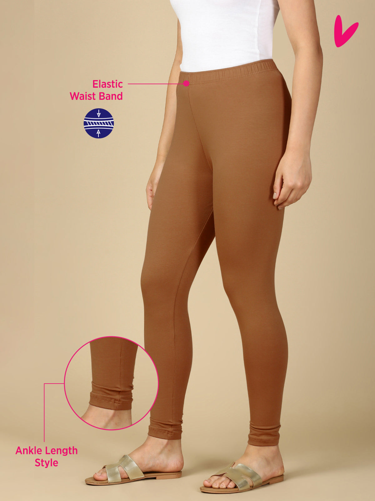 Fawn Premium Cotton Stretch Ankle Length Leggings - PYNK