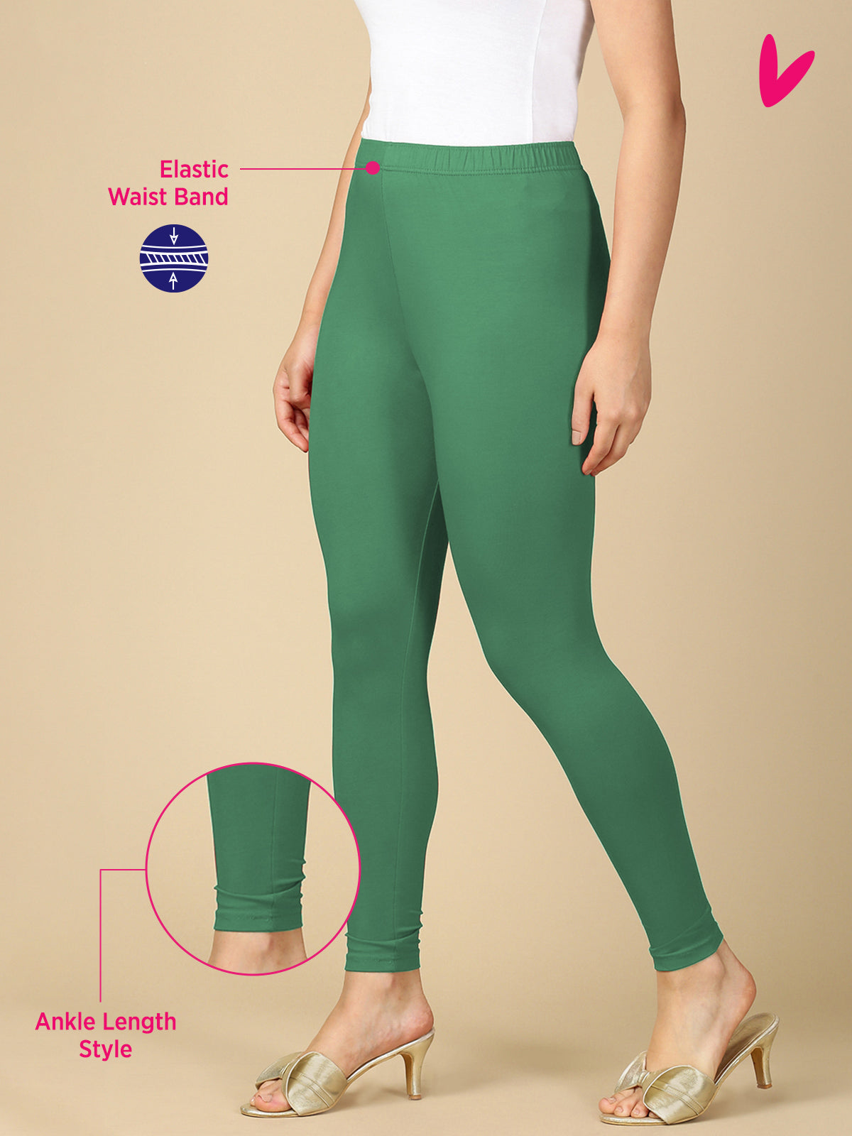 Pak Green Premium Cotton Stretch Ankle Length Leggings - PYNK