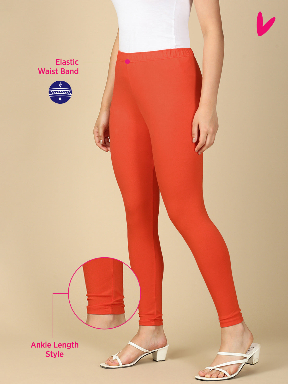 Mango Premium Cotton Stretch Ankle Length Leggings - PYNK