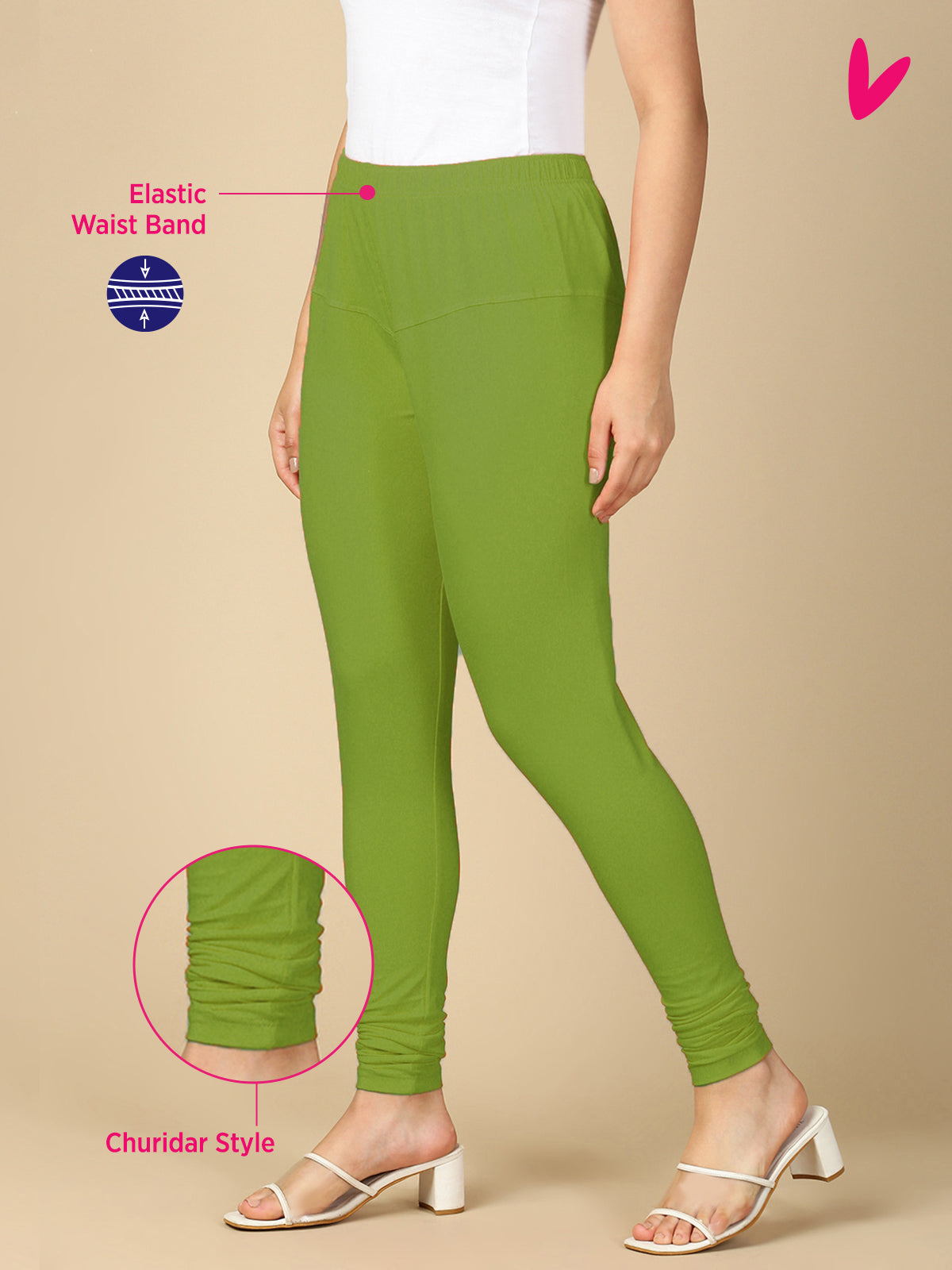 Parrot Green Premium Cotton Stretch Churidar - PYNK