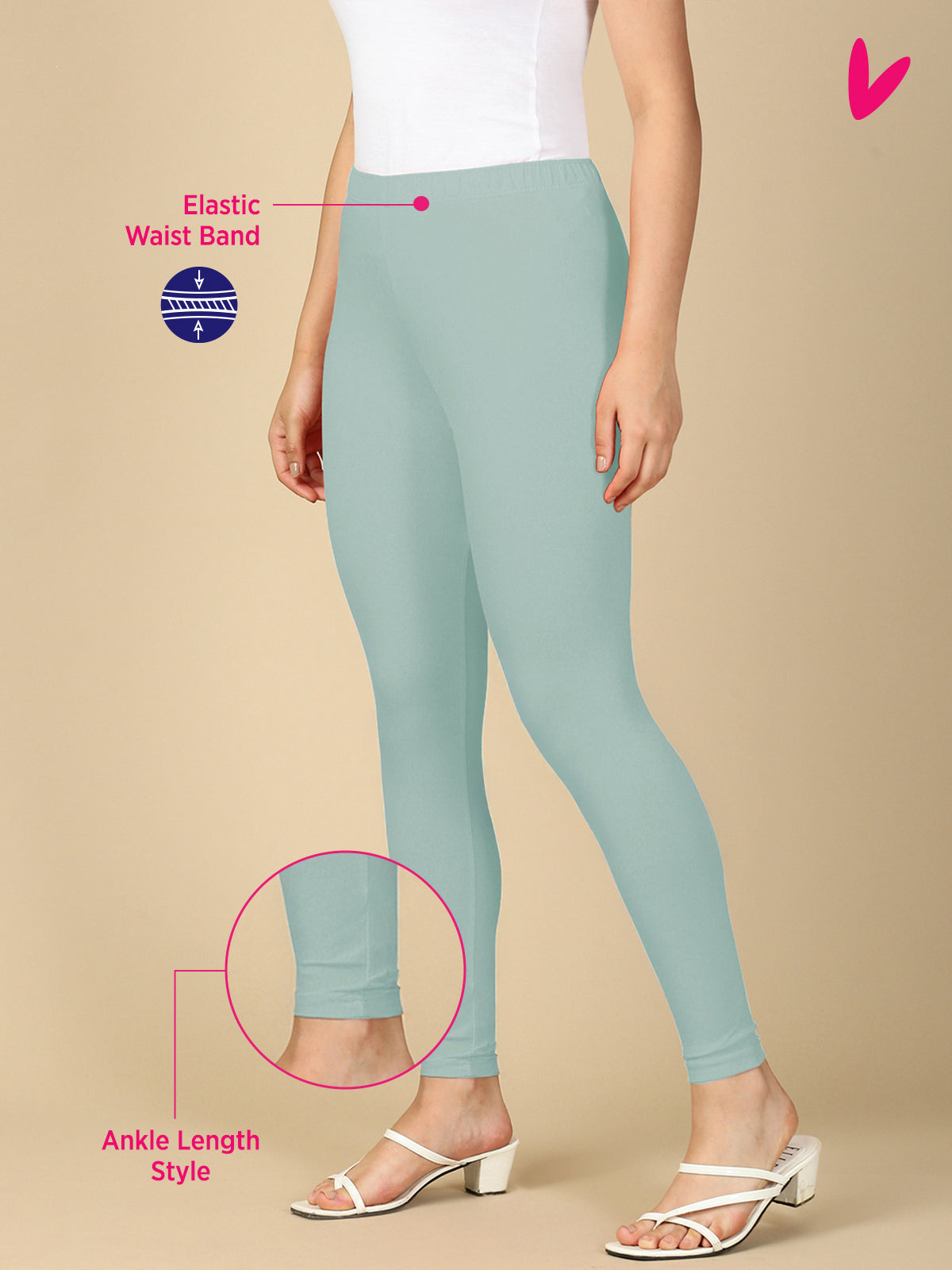 Sky Blue Premium Cotton Stretch Ankle Length Leggings - PYNK