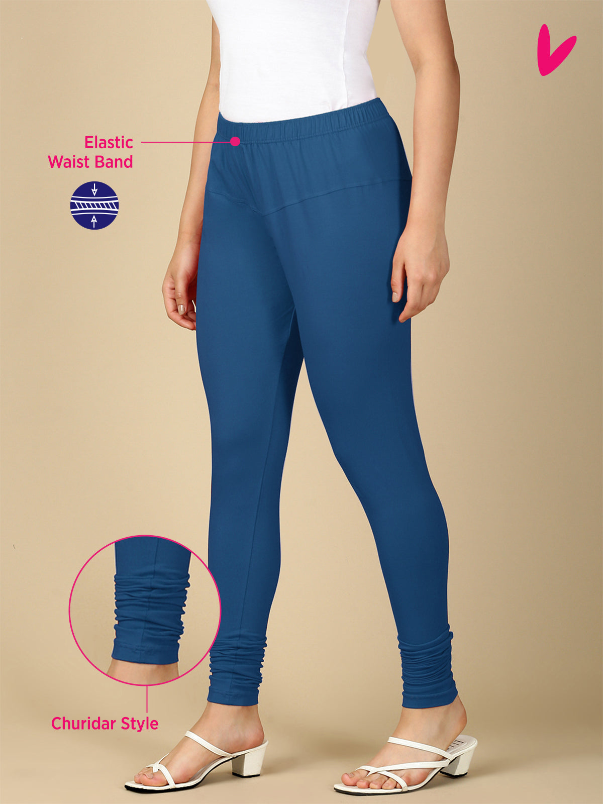 Denim Blue Premium Cotton Stretch Churidar - PYNK