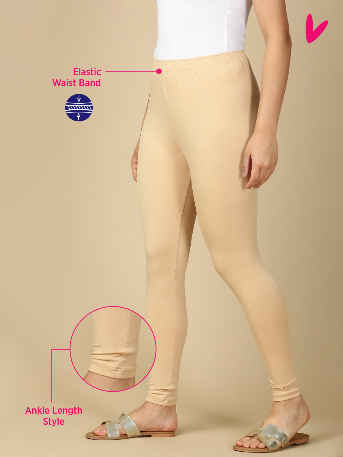 Skin Premium Cotton Stretch Ankle Length Leggings - PYNK