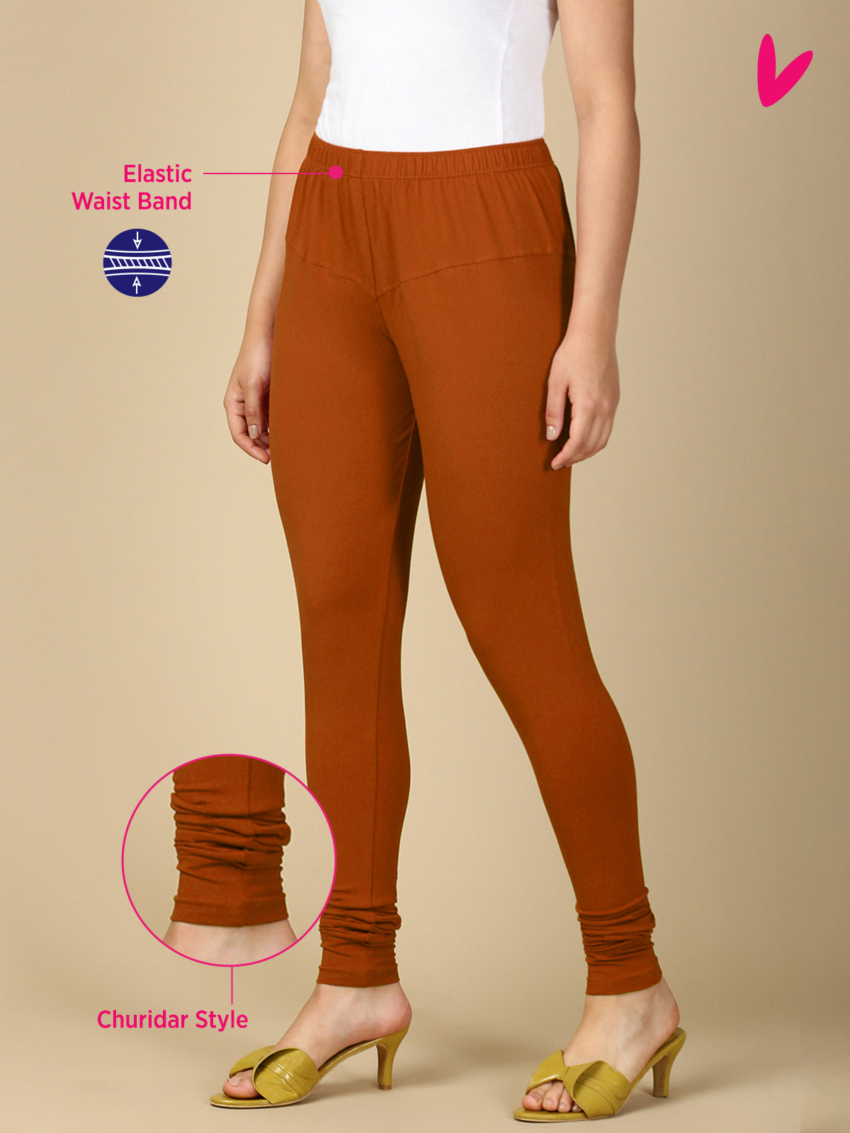 Dark Rust Premium Cotton Stretch Churidar - PYNK