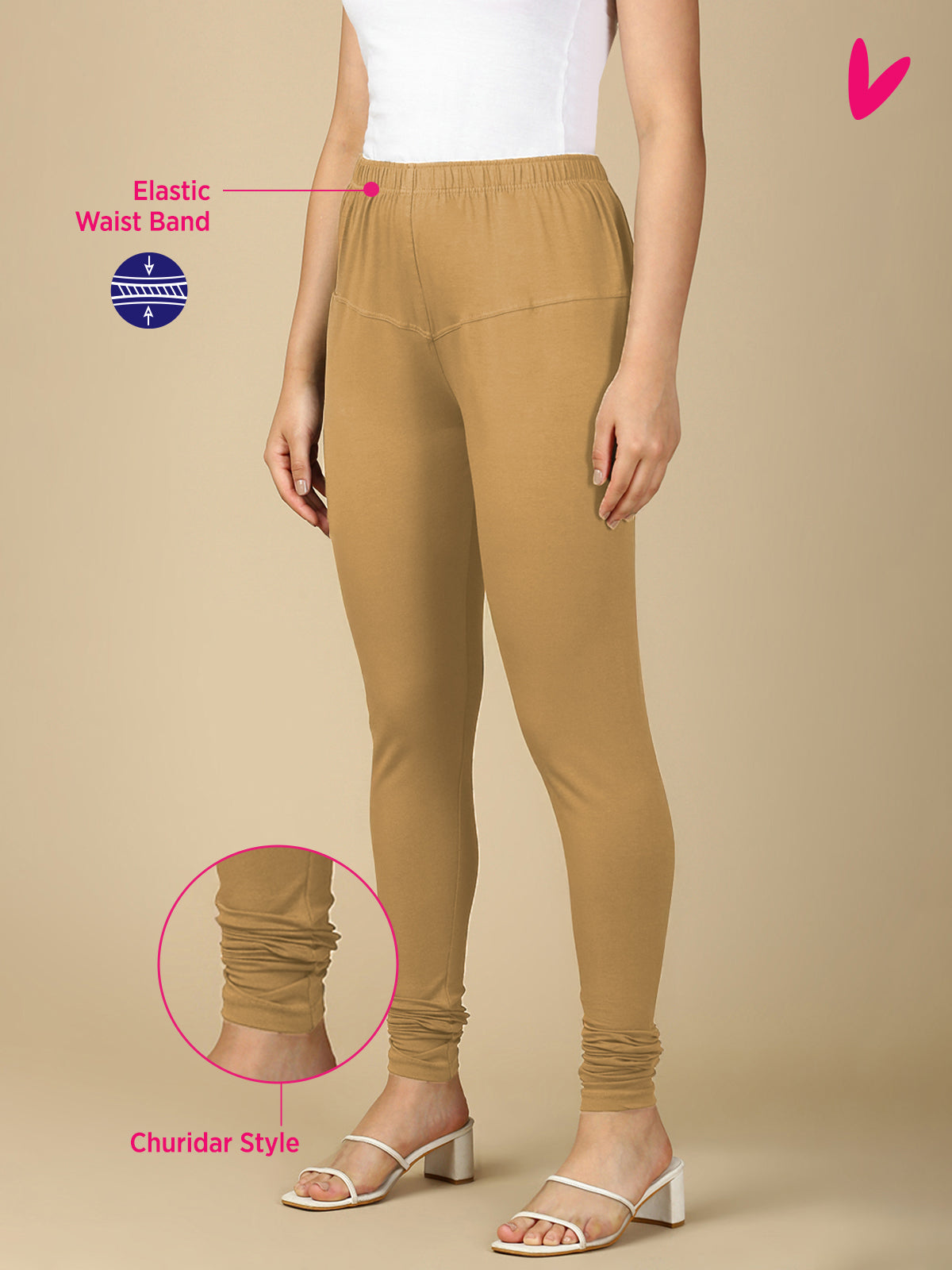 Beige Premium Cotton Stretch Churidar - PYNK