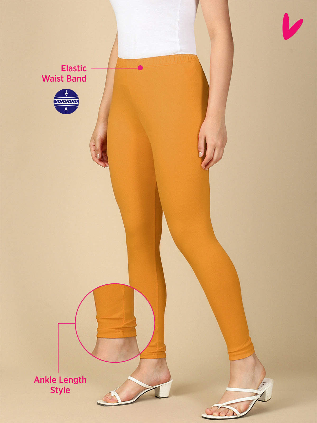 Mustard Premium Cotton Stretch Ankle Length Leggings - PYNK