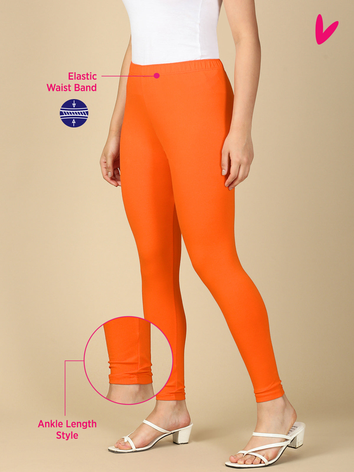 Rich Orange Premium Cotton Stretch Ankle Length Leggings - PYNK