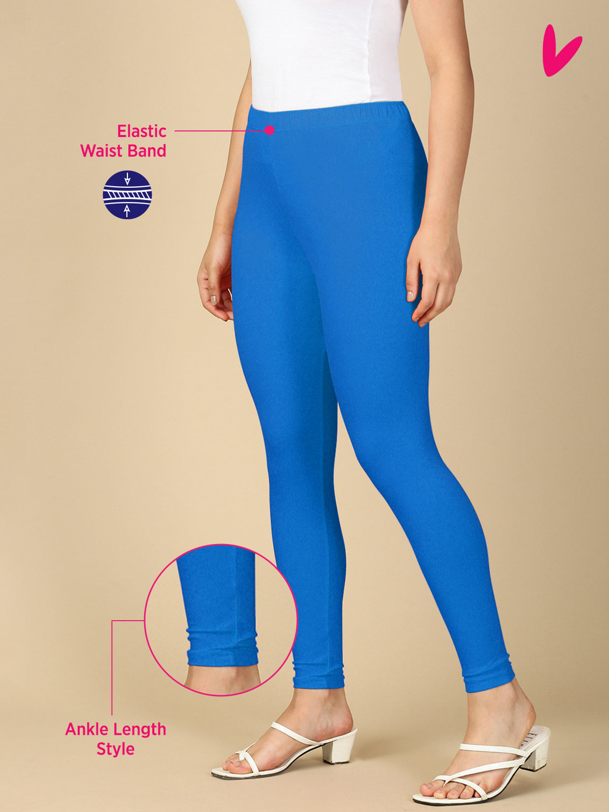 T.Blue Premium Cotton Stretch Ankle Length Leggings - PYNK