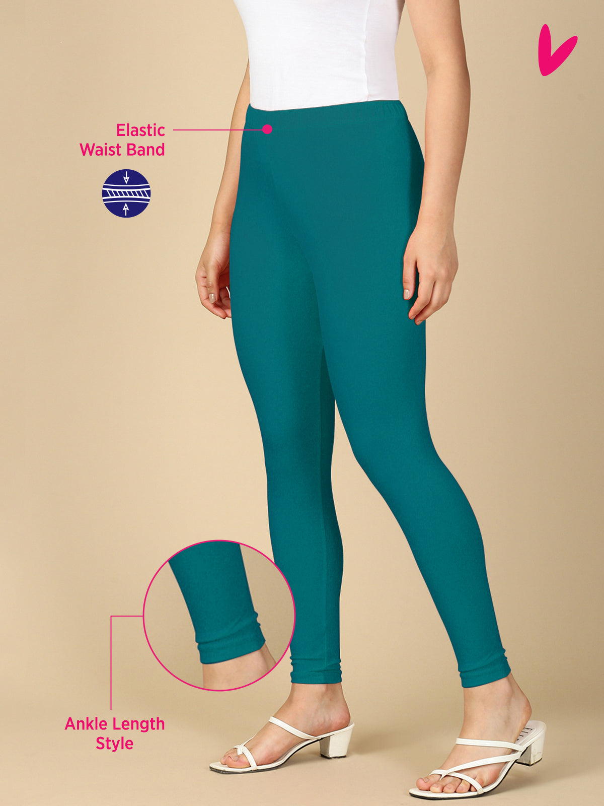 D Z Green Premium Cotton Stretch Ankle Length Leggings - PYNK