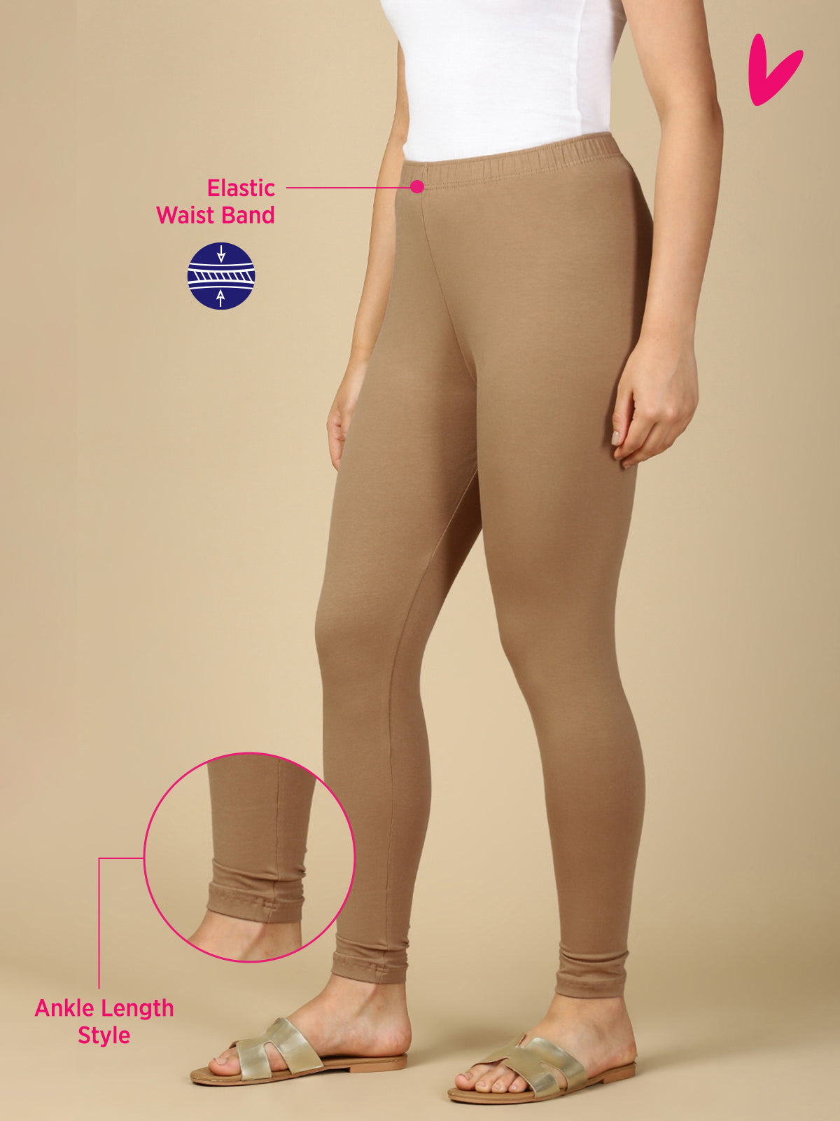Light Acru Premium Cotton Stretch Ankle Length Leggings - PYNK