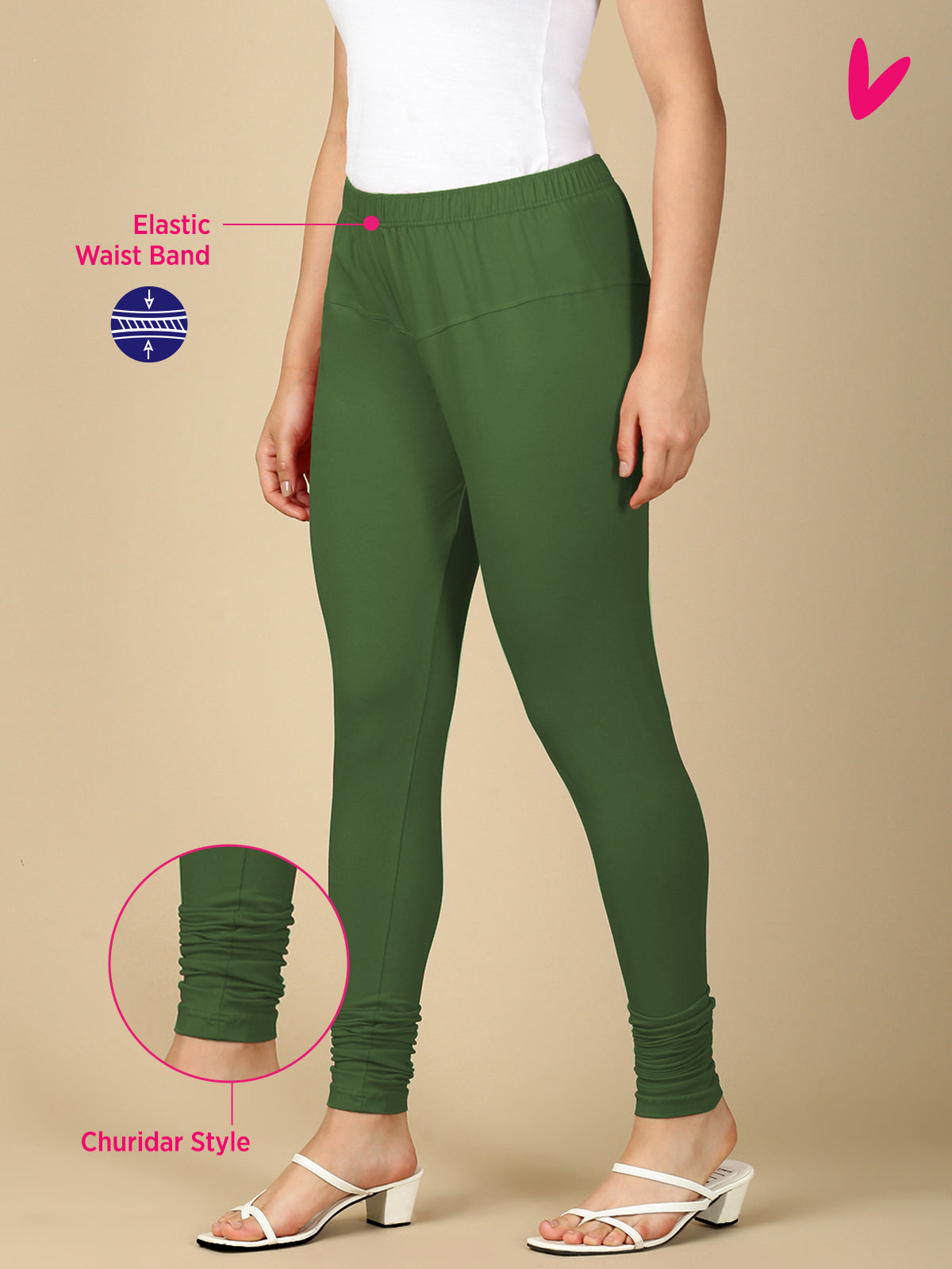 Basil Green Premium Cotton Stretch Churidar - PYNK