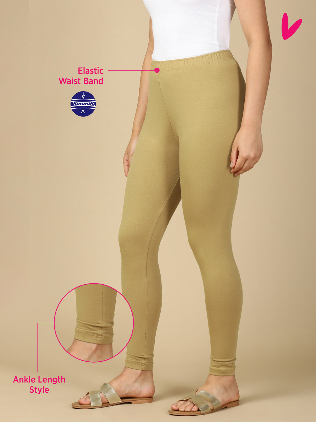 Granola Premium Cotton Stretch Ankle Length Leggings - PYNK