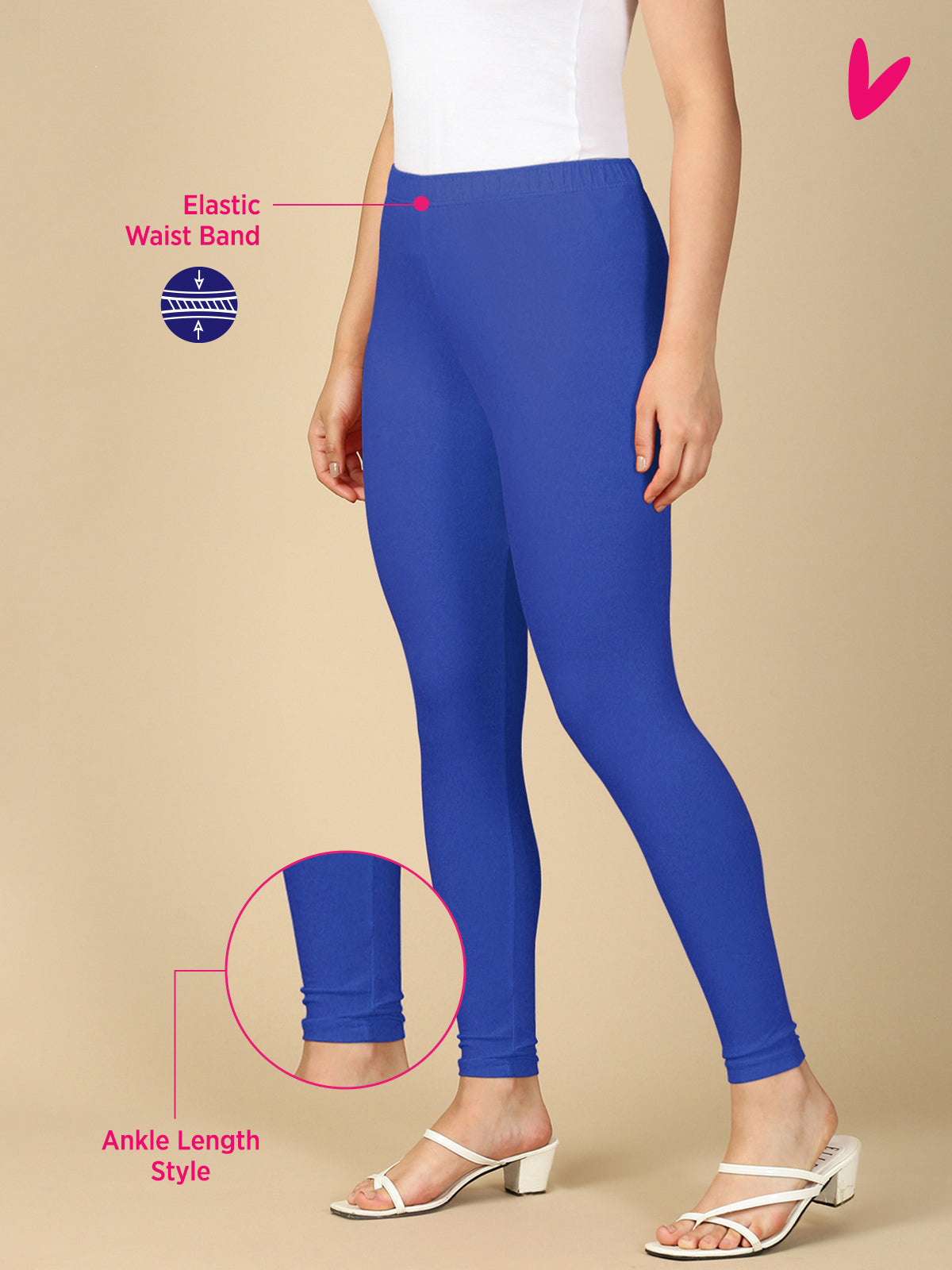 Ink Blue Premium Cotton Stretch Ankle Length Leggings - PYNK