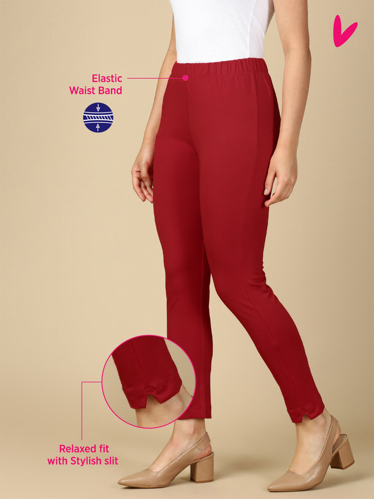 Parry Red Premium Cotton Stretch Kurti Pant - PYNK