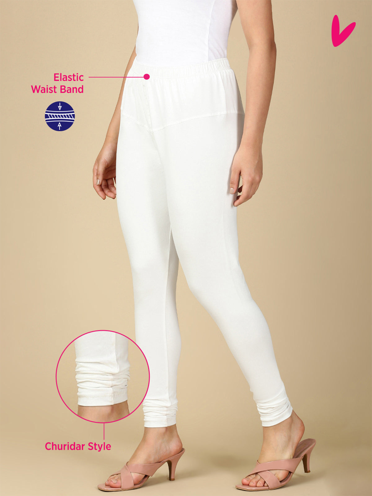 White Premium Cotton Stretch Churidar - PYNK