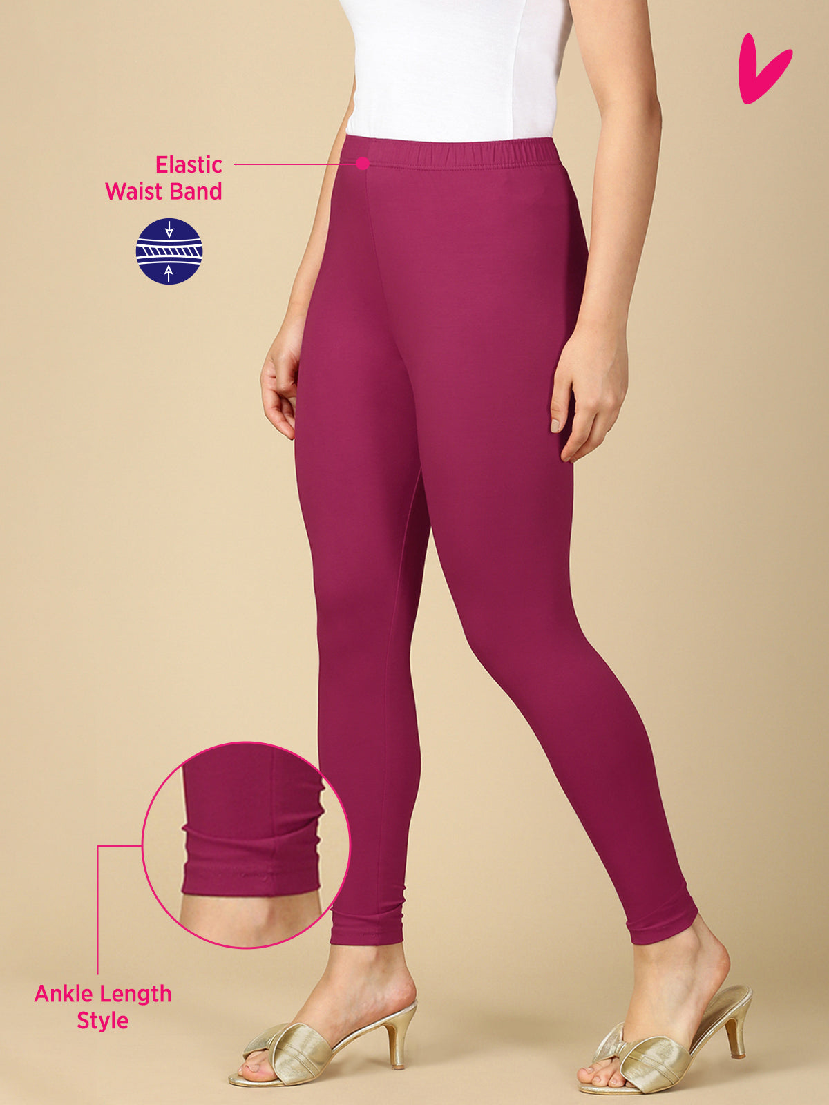 Falsa Premium Cotton Stretch Ankle Length Leggings - PYNK
