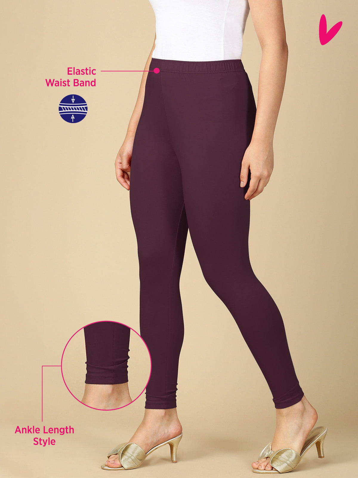 M.Purple Premium Cotton Stretch Ankle Length Leggings - PYNK