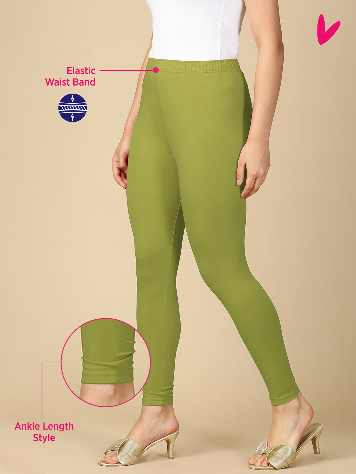 Parrot Green Premium Cotton Stretch Ankle Length Leggings - PYNK