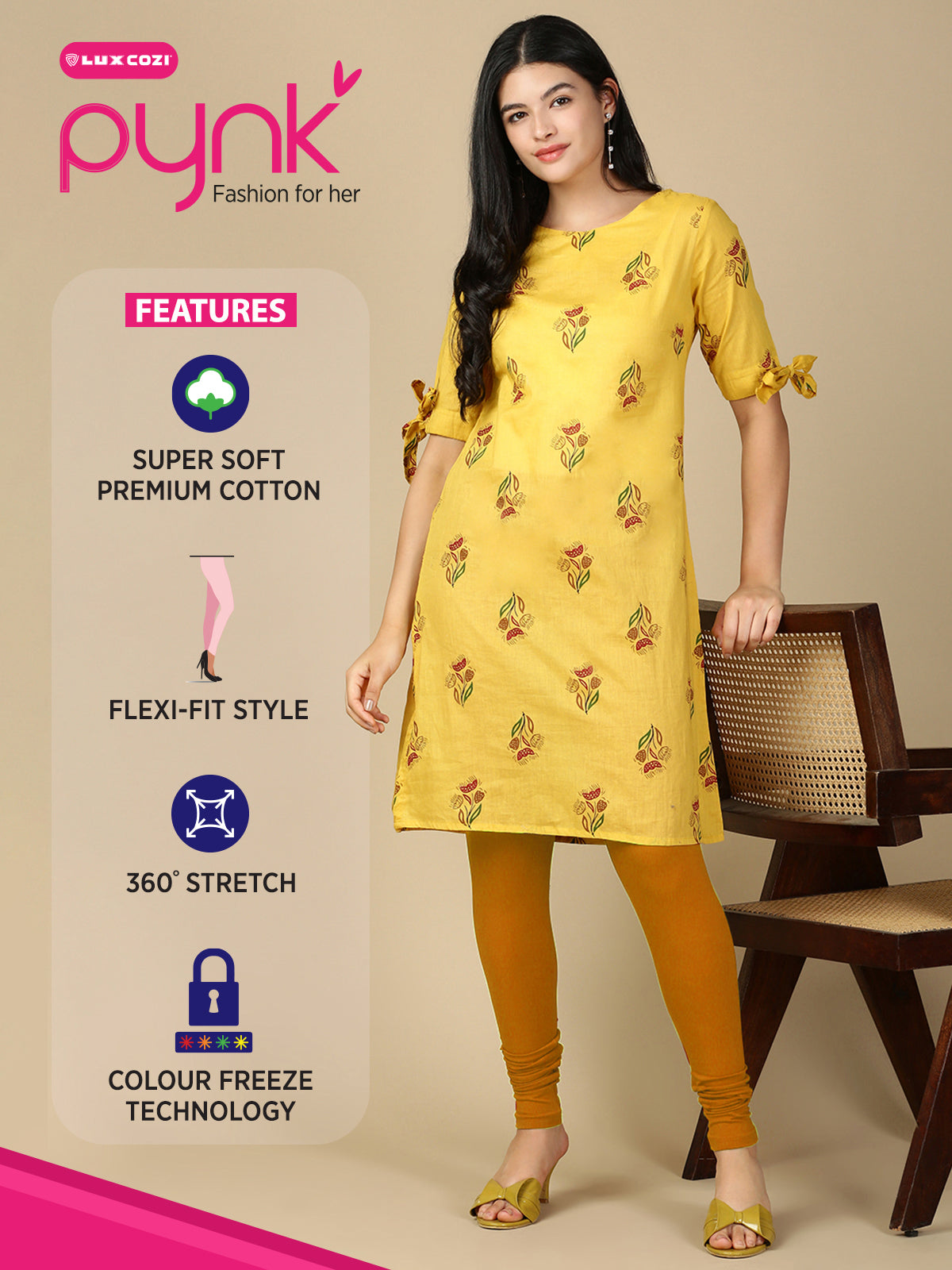 Mustard Premium Cotton Stretch Churidar - PYNK