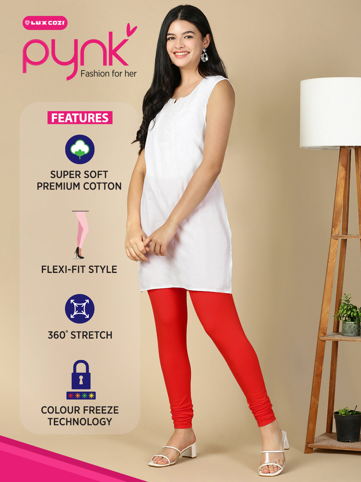 Tomato Red Premium Cotton Stretch Churidar - PYNK