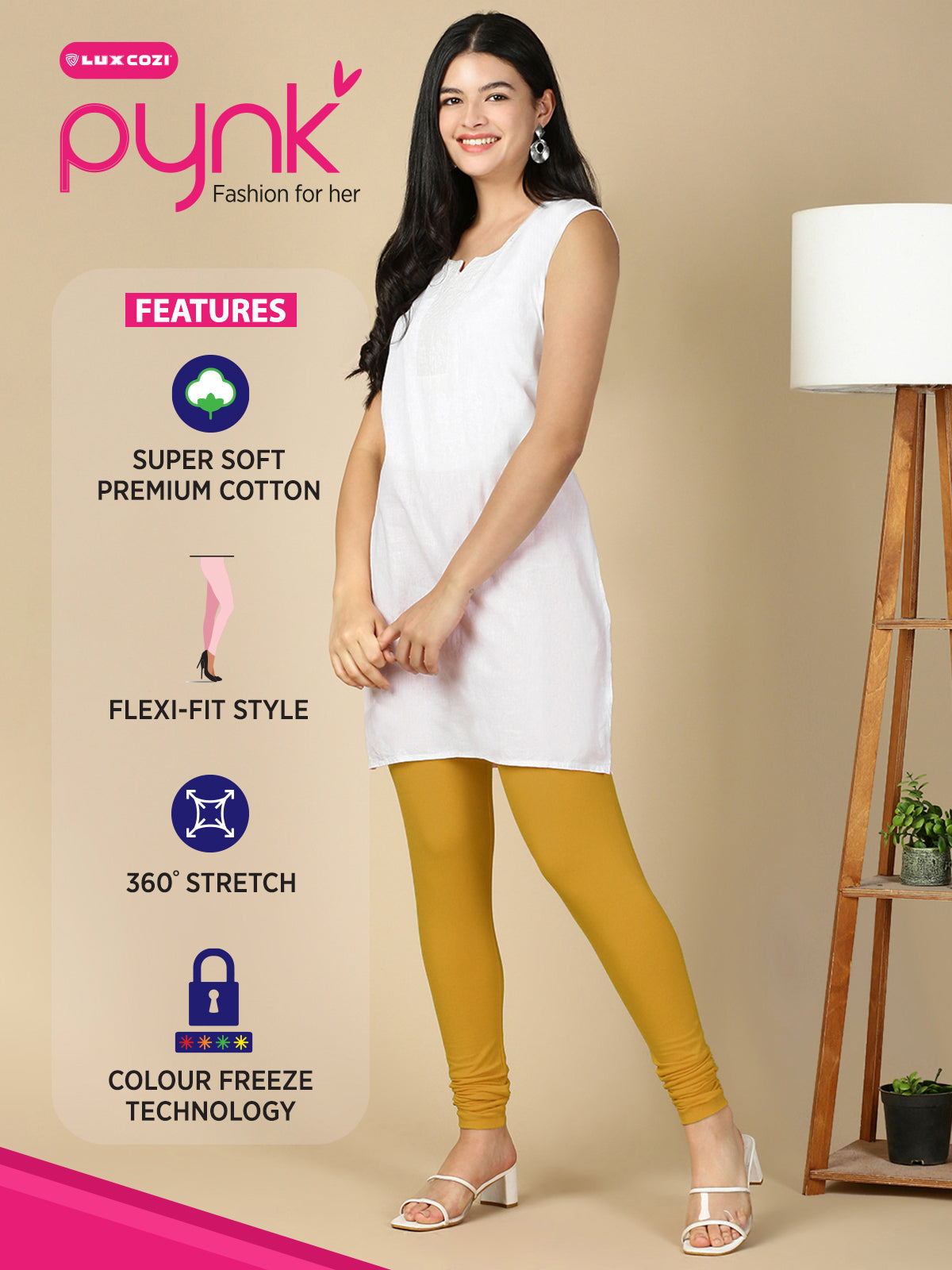 Yellow Gold Premium Cotton Stretch Churidar - PYNK