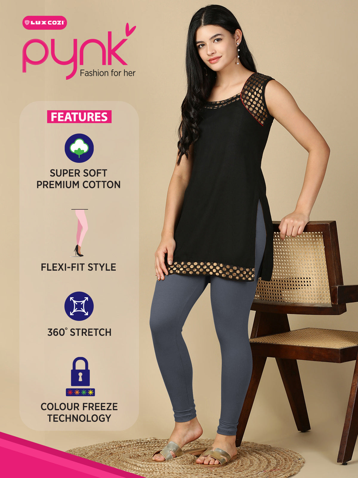 Moon Light Blue Premium Cotton Stretch Ankle Length Leggings - PYNK