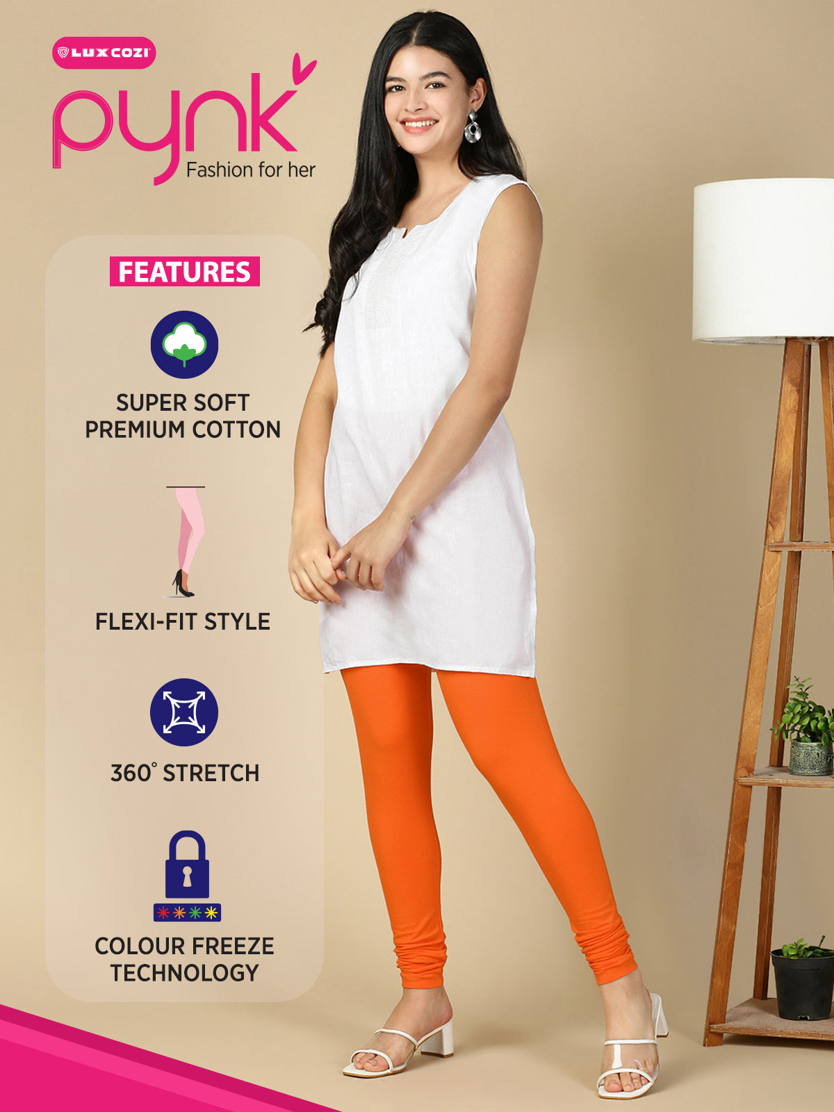 Orange Premium Cotton Stretch Churidar - PYNK