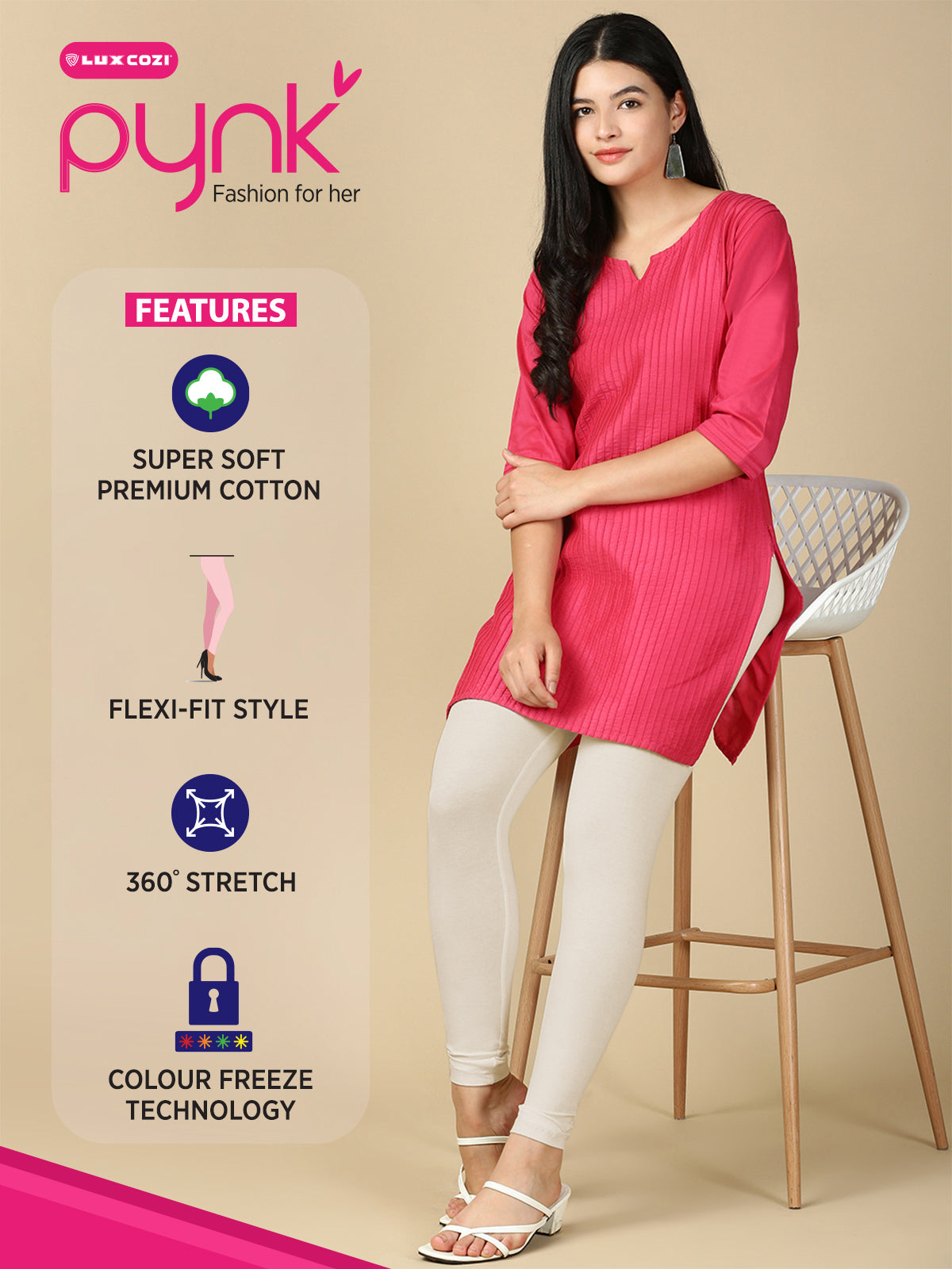 Butter Premium Cotton Stretch Ankle Length Leggings - PYNK