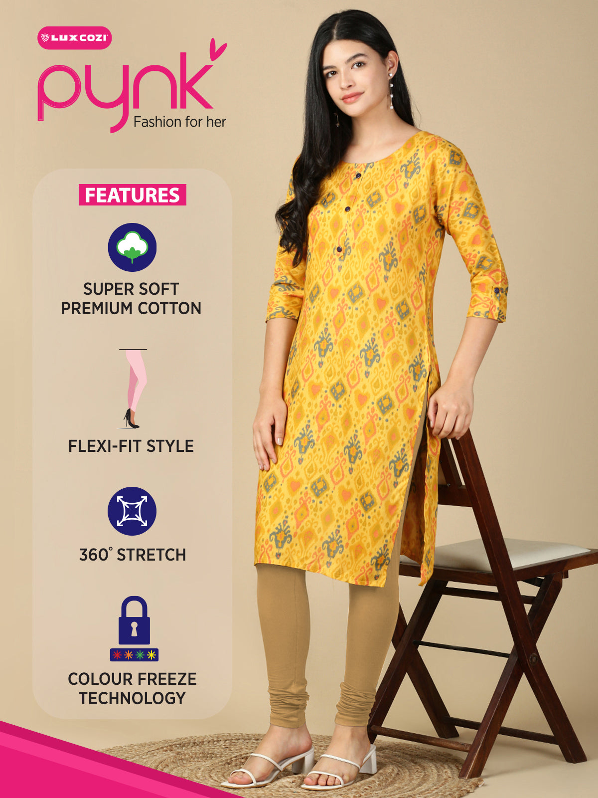Beige Premium Cotton Stretch Churidar - PYNK