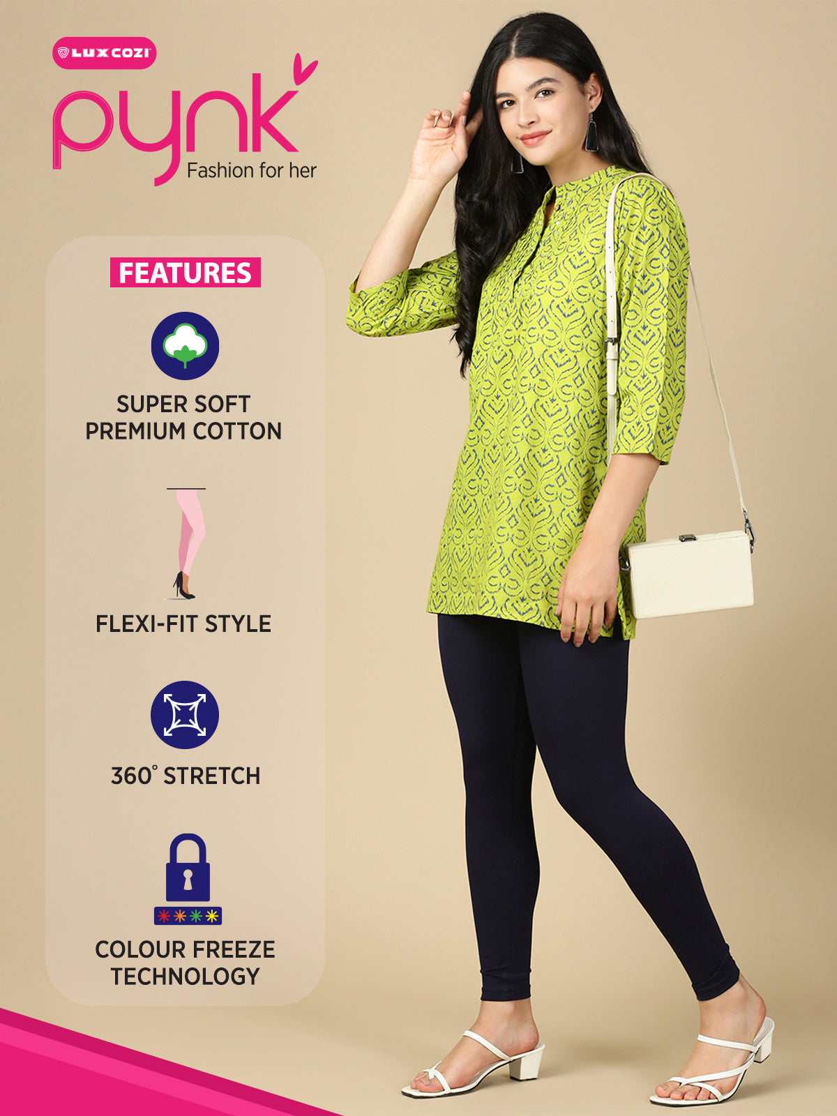 Navy Blue Premium Cotton Stretch Ankle Length Leggings - PYNK