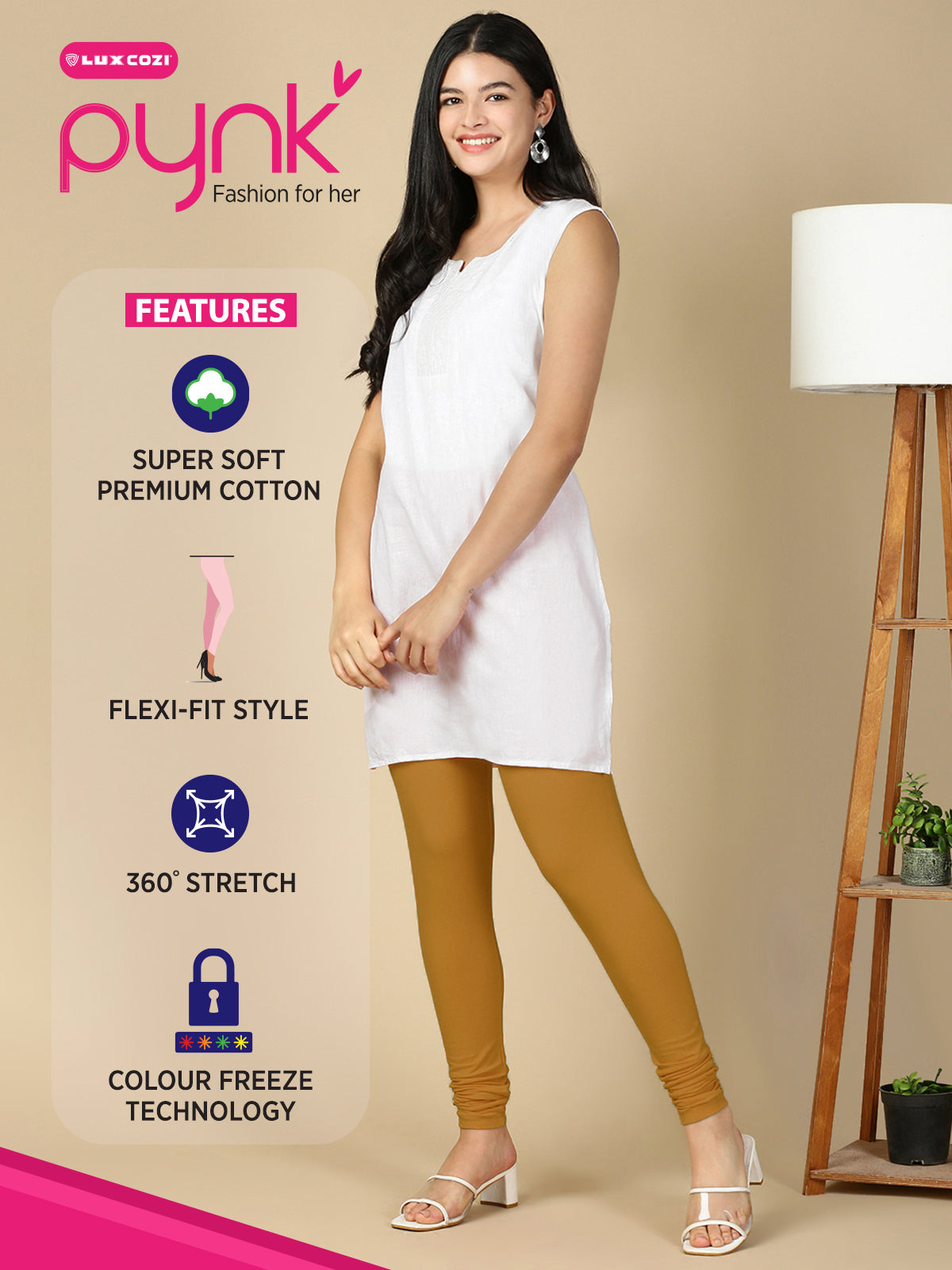 Tan Brown Premium Cotton Stretch Churidar - PYNK