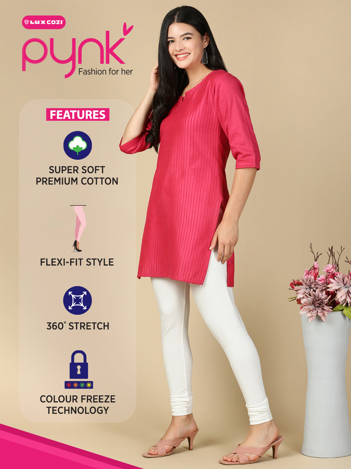 Off White Premium Cotton Stretch Churidar - PYNK