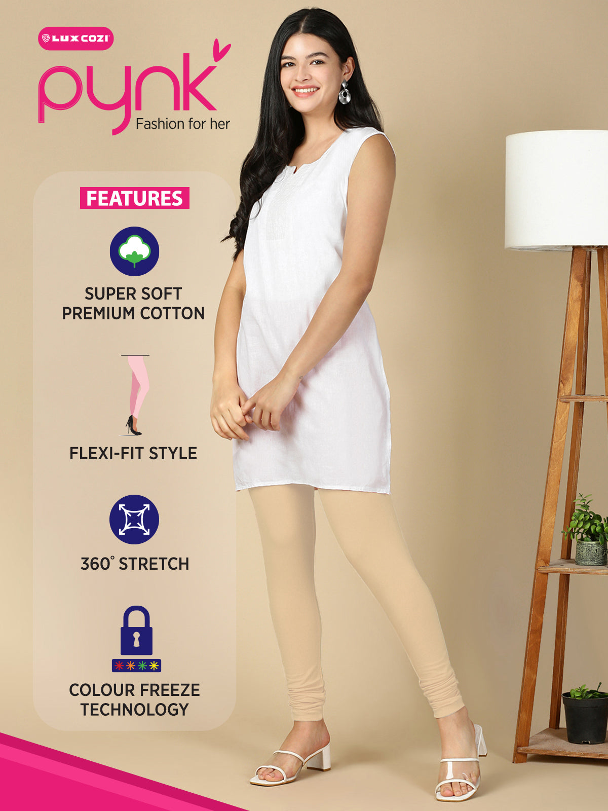 Skin Premium Cotton Stretch Churidar - PYNK