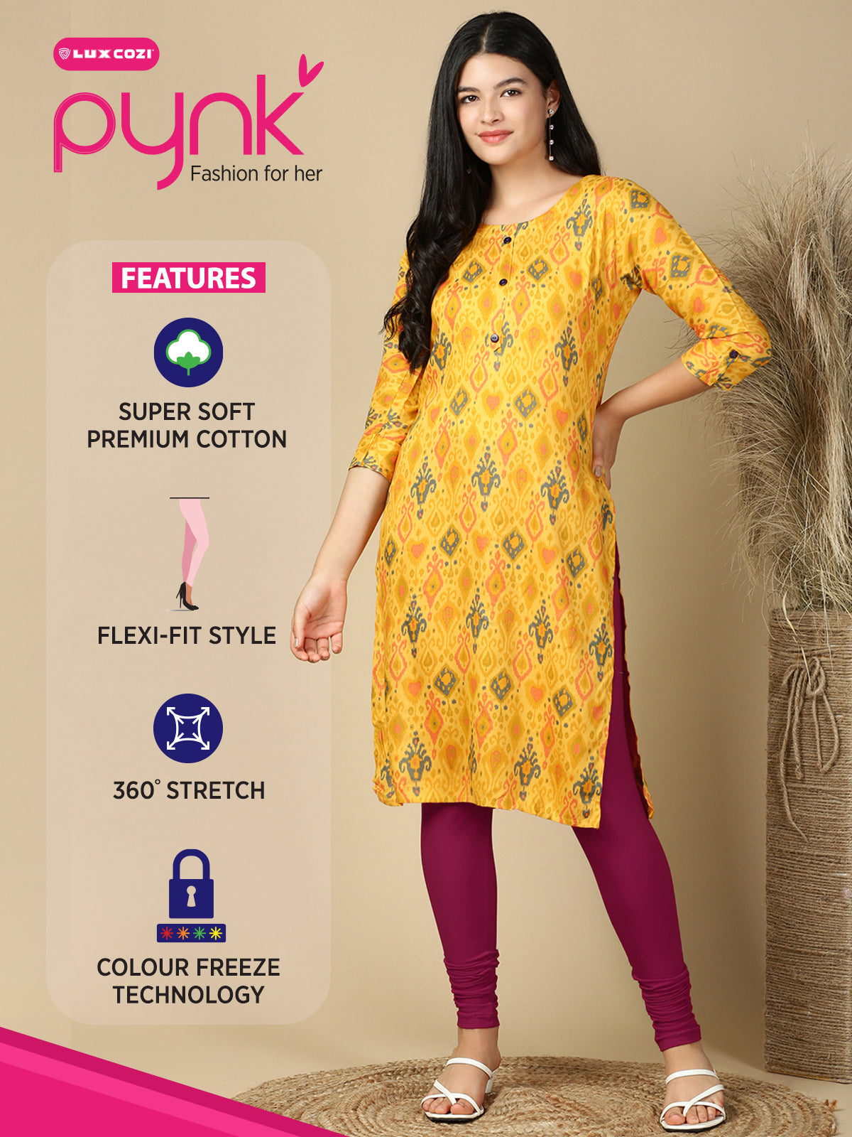 Falsa Premium Cotton Stretch Churidar - PYNK