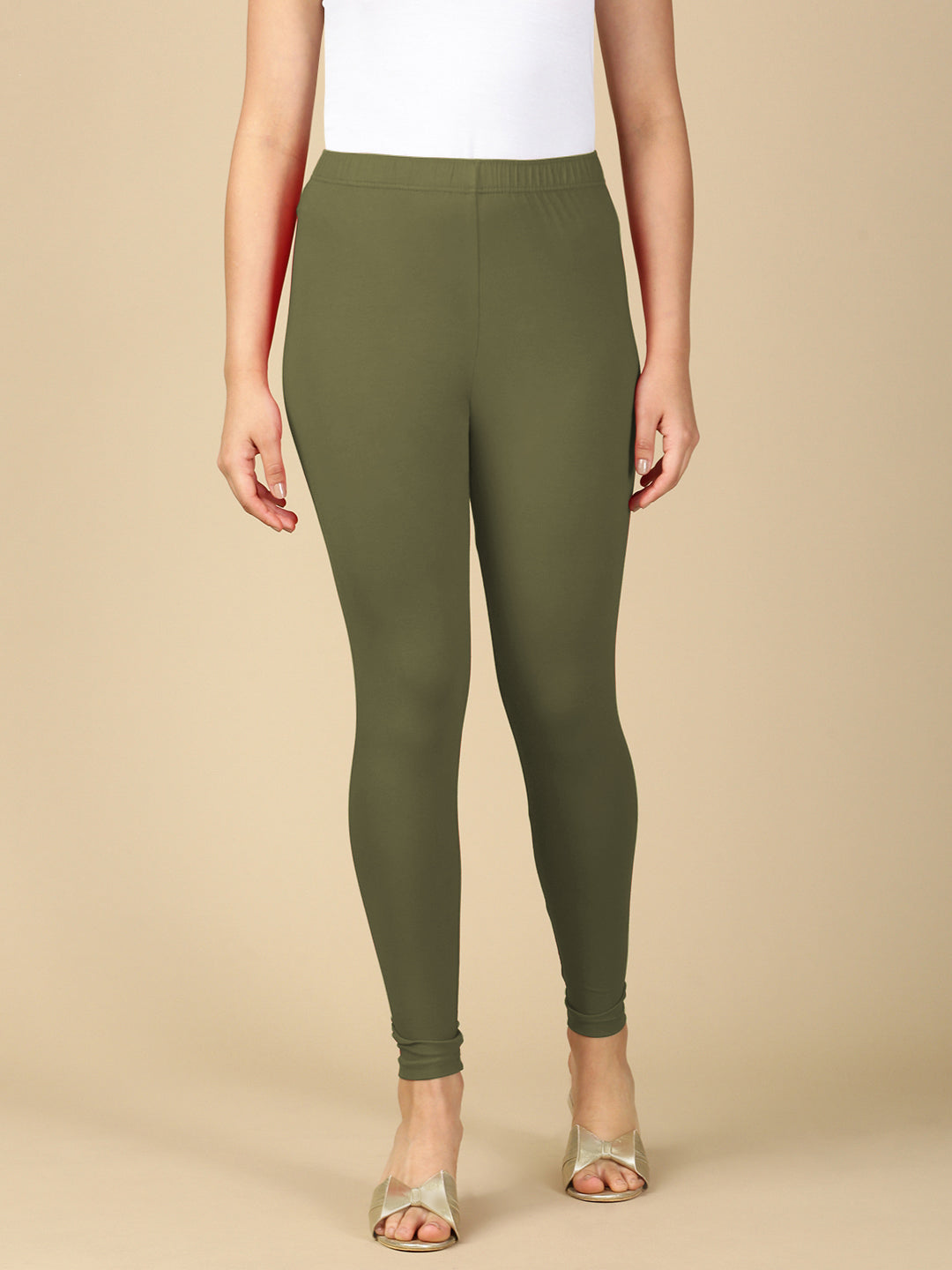 Army Green Premium Cotton Stretch Ankle Length Leggings - PYNK