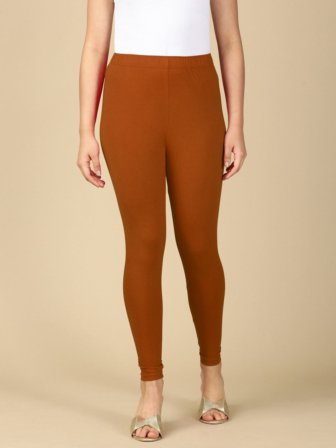 Dark Rust Premium Cotton Stretch Ankle Length Leggings - PYNK