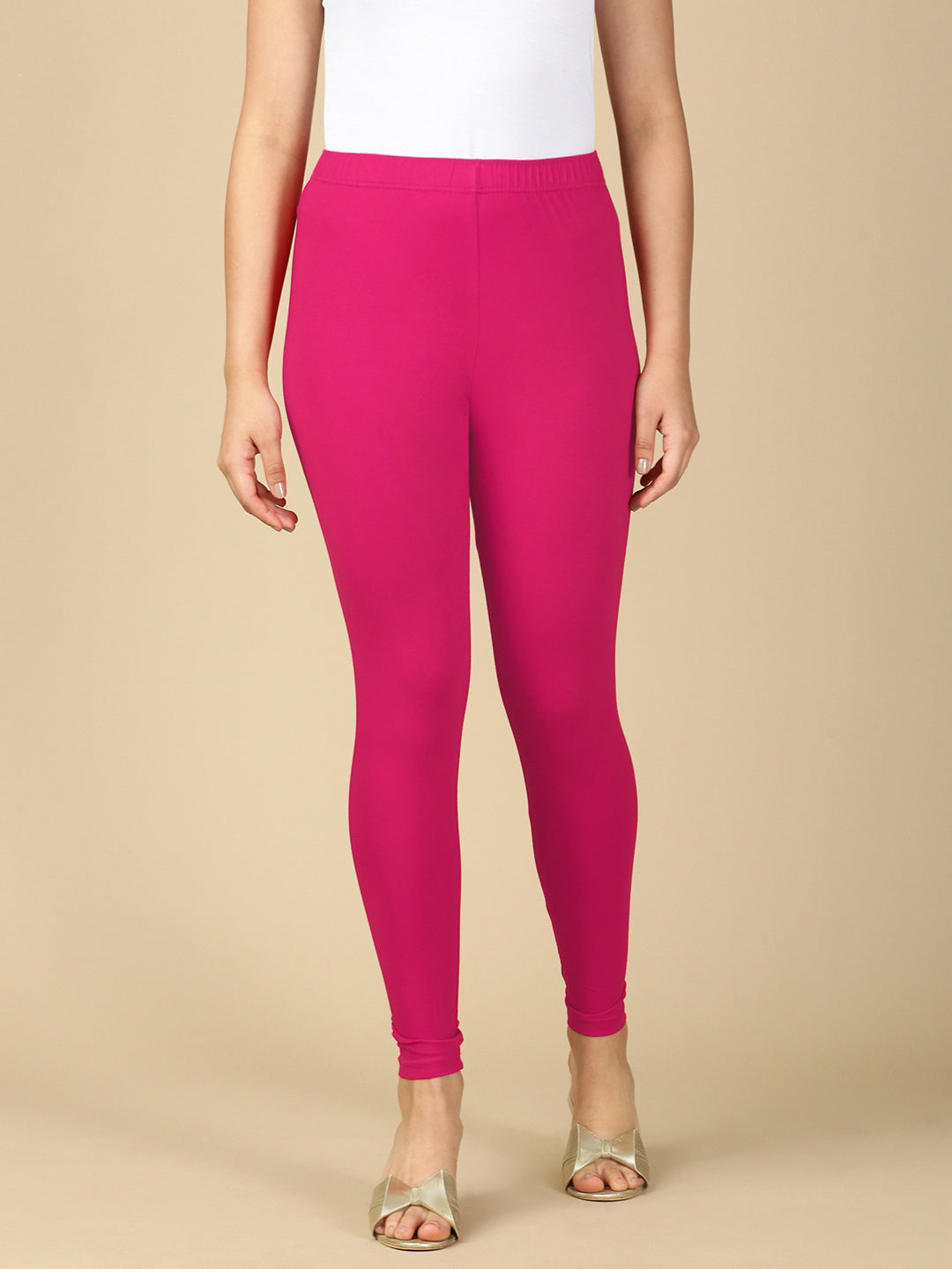 Rose Pink Premium Cotton Stretch Ankle Length Leggings - PYNK