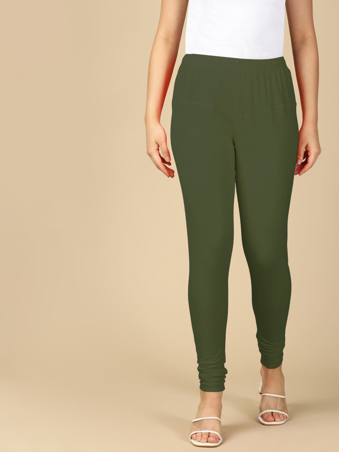 Olive Premium Cotton Stretch Churidar - PYNK