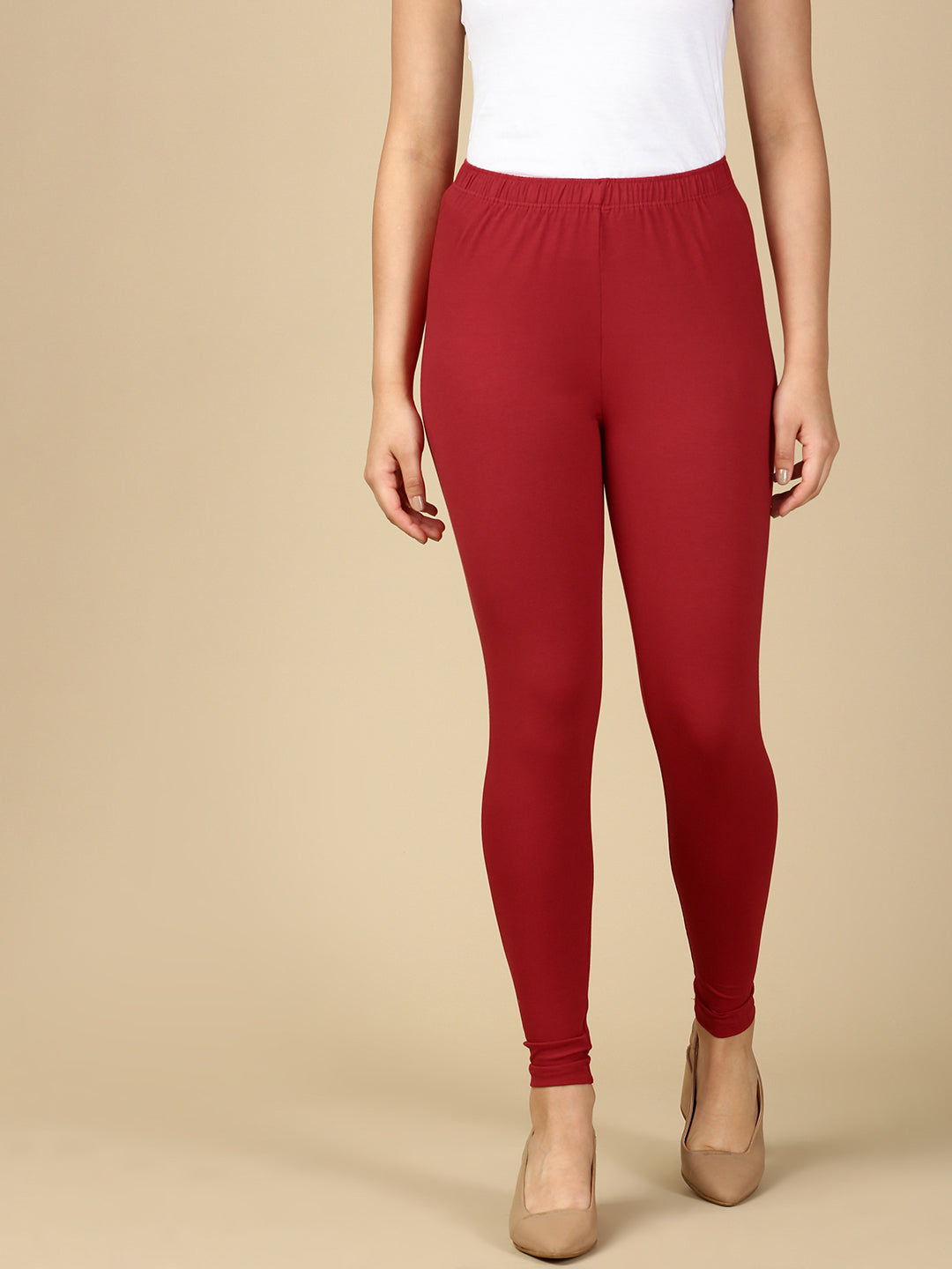 Parry Red Premium Cotton Stretch Ankle Length Leggings - PYNK