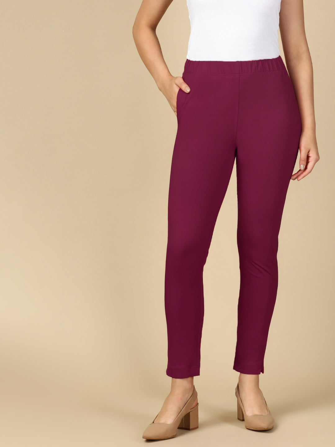 Mauve Premium Cotton Stretch Kurti Pant - PYNK